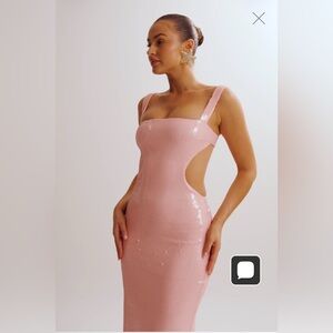 Meshki Pink Sequin Backless Cutout Midi Dress